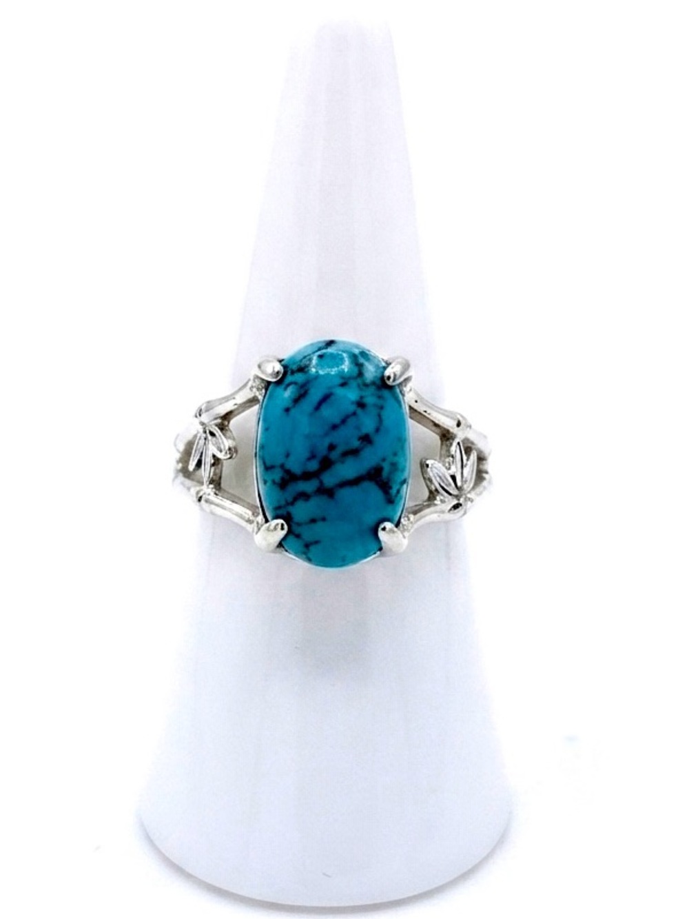 New Handmade Natural Baby Blue Natural Howlite Floral Sterling Silver Ring